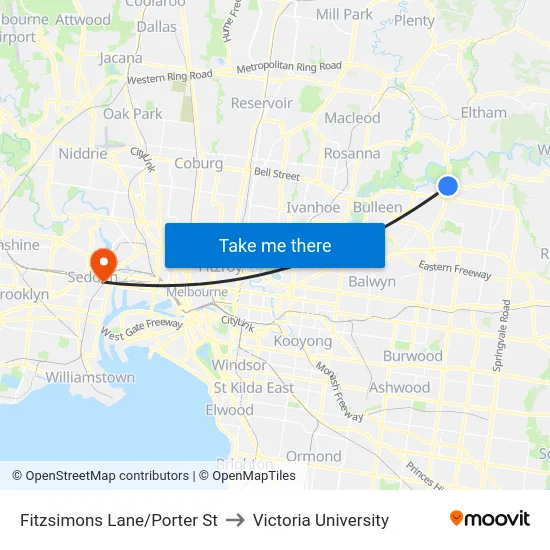 Fitzsimons Lane/Porter St to Victoria University map