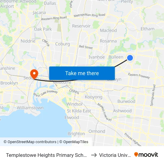 Templestowe Heights Primary School/High St to Victoria University map