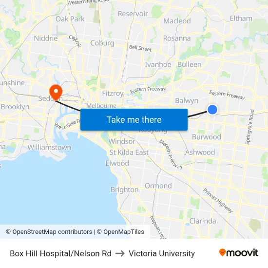 Box Hill Hospital/Nelson Rd to Victoria University map