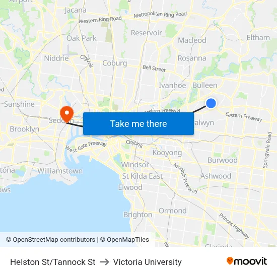 Helston St/Tannock St to Victoria University map