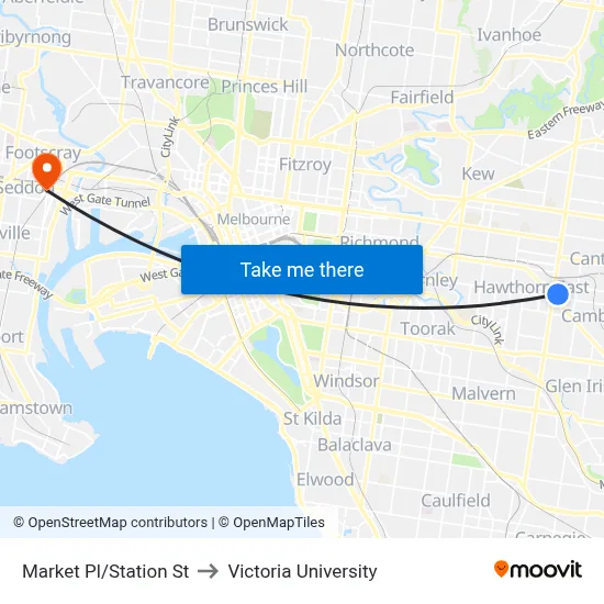 Market Pl/Station St to Victoria University map