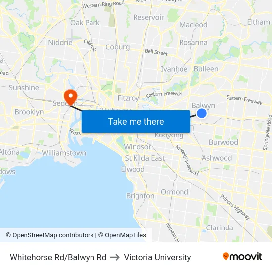 Whitehorse Rd/Balwyn Rd to Victoria University map