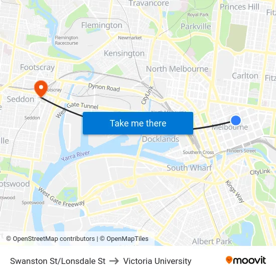 Swanston St/Lonsdale St to Victoria University map