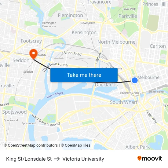 King St/Lonsdale St to Victoria University map
