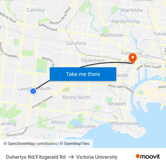 Dohertys Rd/Fitzgerald Rd to Victoria University map