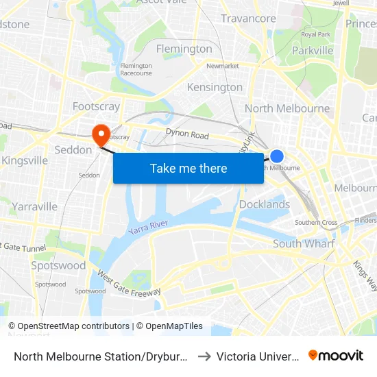North Melbourne Station/Dryburgh St to Victoria University map