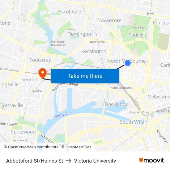 Abbotsford St/Haines St to Victoria University map