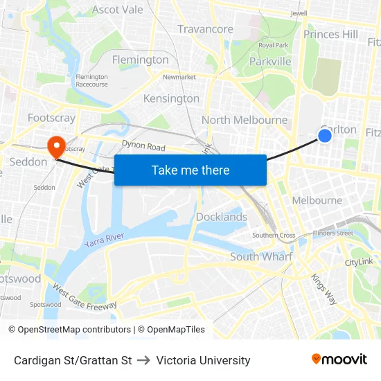 Cardigan St/Grattan St to Victoria University map