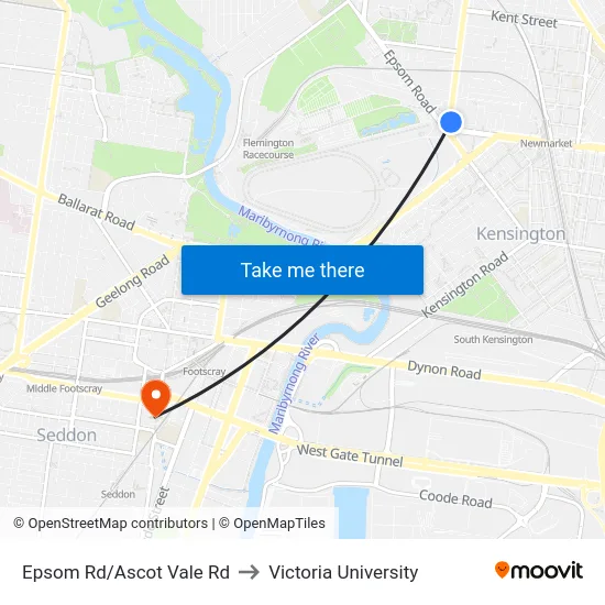 Epsom Rd/Ascot Vale Rd to Victoria University map