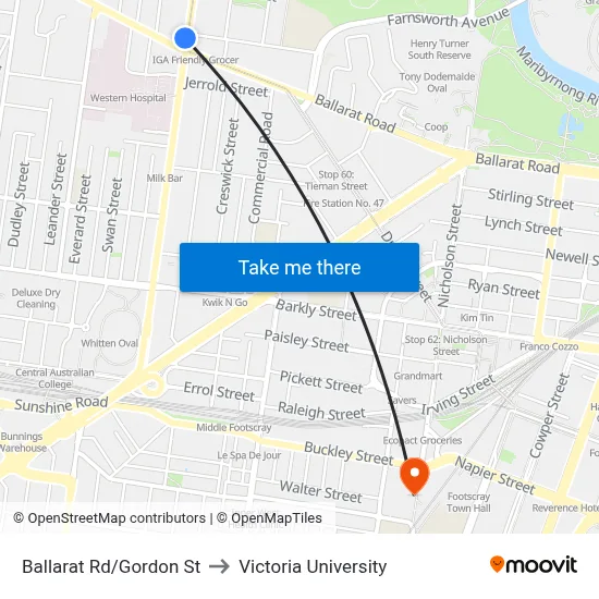 Ballarat Rd/Gordon St to Victoria University map