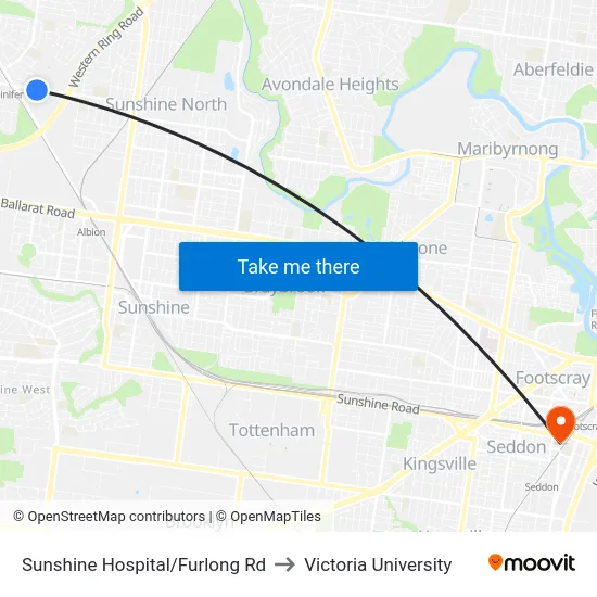 Sunshine Hospital/Furlong Rd to Victoria University map