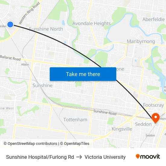Sunshine Hospital/Furlong Rd to Victoria University map