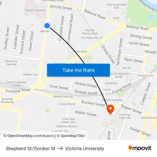 Shepherd St/Gordon St to Victoria University map
