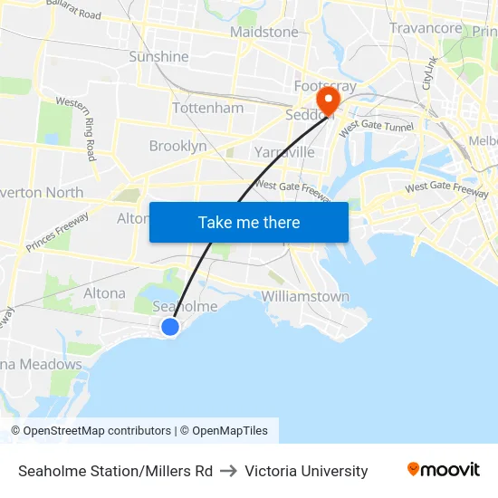 Seaholme Station/Millers Rd to Victoria University map