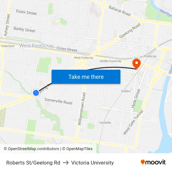 Roberts St/Geelong Rd to Victoria University map