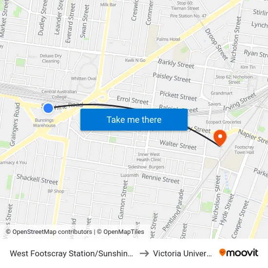 West Footscray Station/Sunshine Rd to Victoria University map