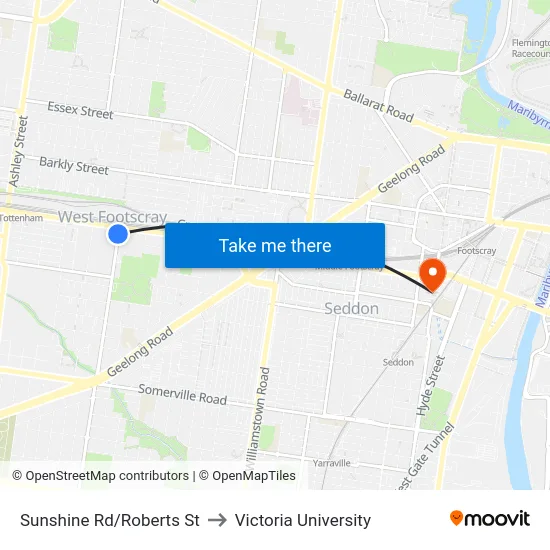 Sunshine Rd/Roberts St to Victoria University map