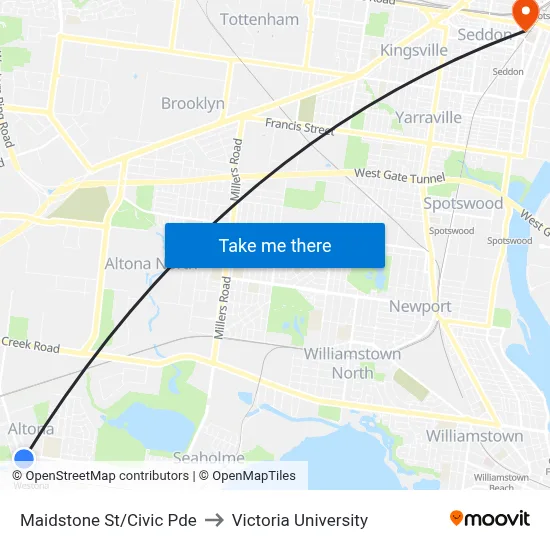 Maidstone St/Civic Pde to Victoria University map