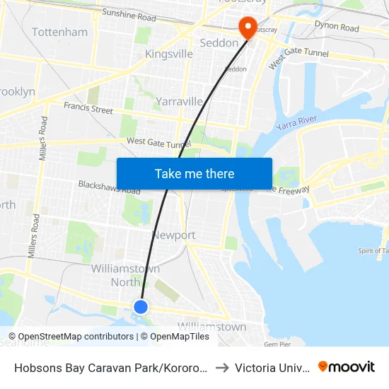 Hobsons Bay Caravan Park/Kororoit Creek Rd to Victoria University map