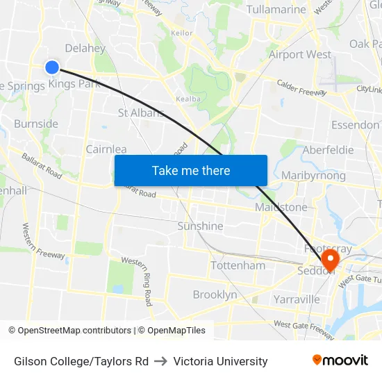 Gilson College/Taylors Rd to Victoria University map