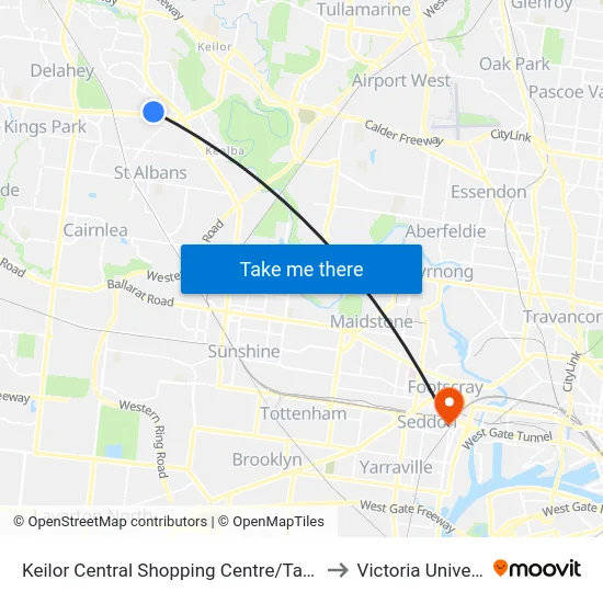 Keilor Central Shopping Centre/Taylors Rd to Victoria University map