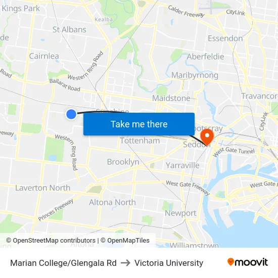Marian College/Glengala Rd to Victoria University map
