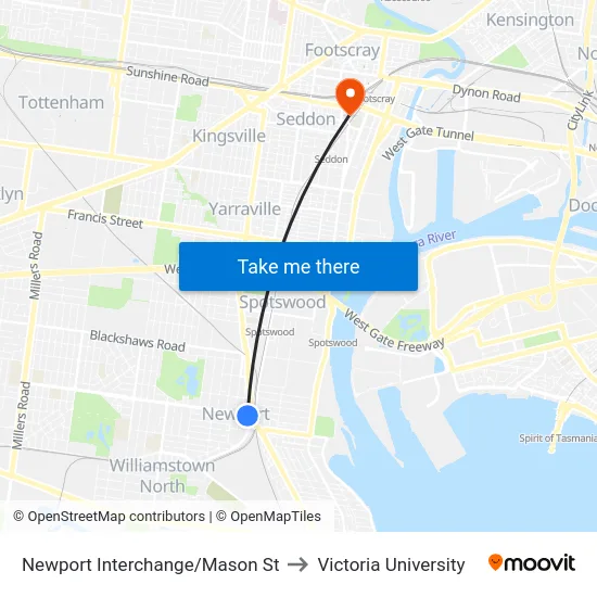 Newport Interchange/Mason St to Victoria University map