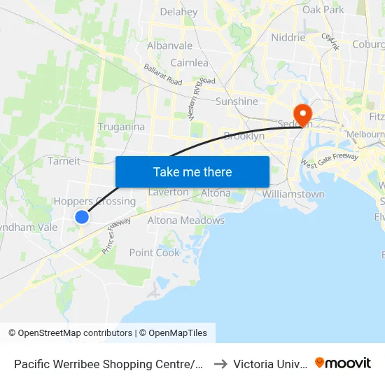 Pacific Werribee Shopping Centre/Derrimut Rd to Victoria University map