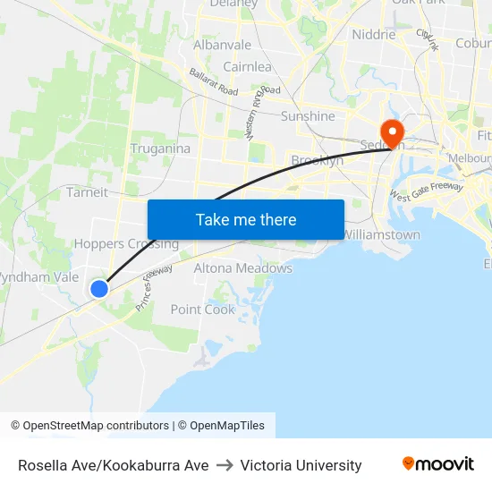 Rosella Ave/Kookaburra Ave to Victoria University map
