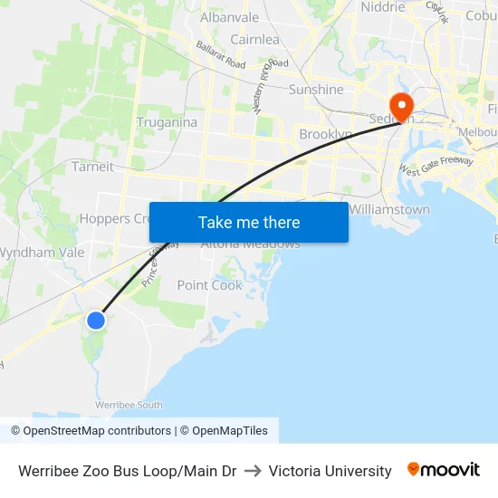 Werribee Zoo Bus Loop/Main Dr to Victoria University map