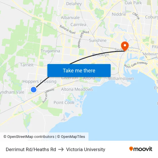 Derrimut Rd/Heaths Rd to Victoria University map