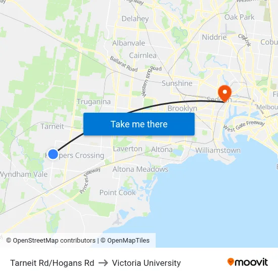 Tarneit Rd/Hogans Rd to Victoria University map