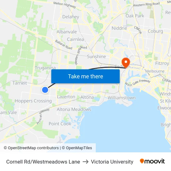 Cornell Rd/Westmeadows Lane to Victoria University map