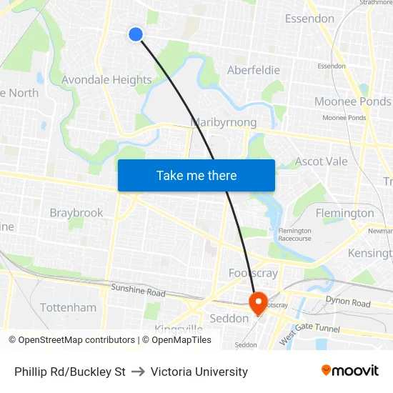 Phillip Rd/Buckley St to Victoria University map
