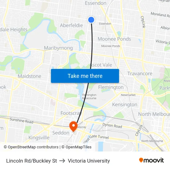 Lincoln Rd/Buckley St to Victoria University map