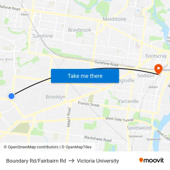 Boundary Rd/Fairbairn Rd to Victoria University map