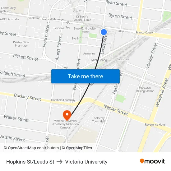 Hopkins St/Leeds St to Victoria University map