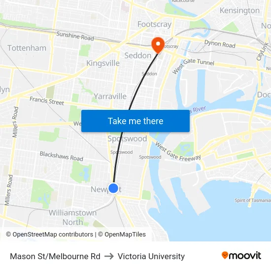 Mason St/Melbourne Rd to Victoria University map