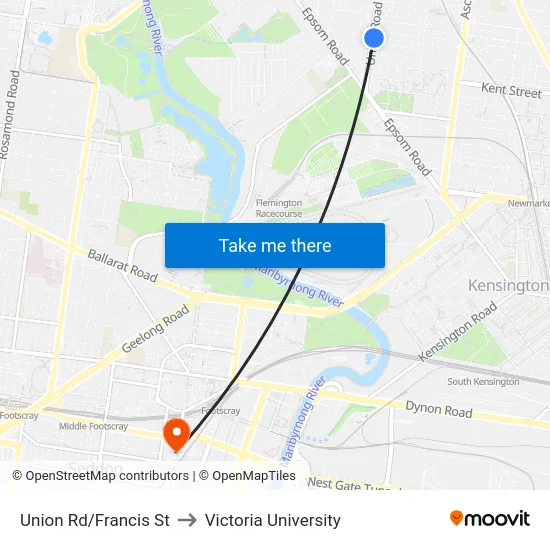 Union Rd/Francis St to Victoria University map