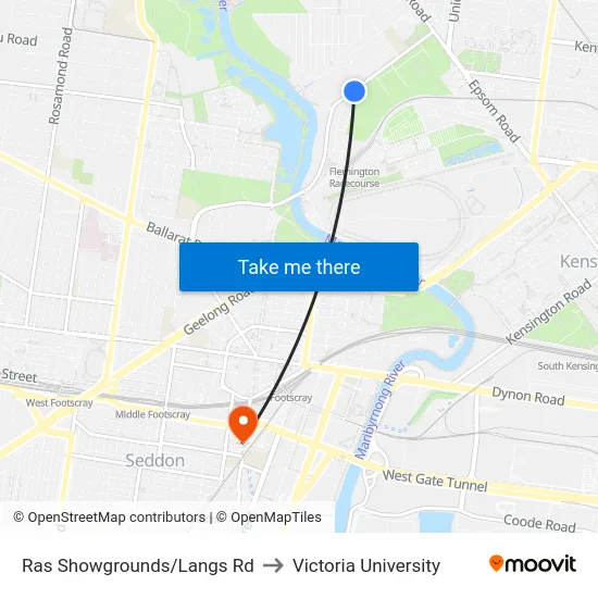 Ras Showgrounds/Langs Rd to Victoria University map