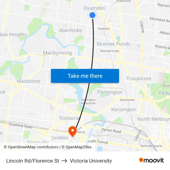 Lincoln Rd/Florence St to Victoria University map