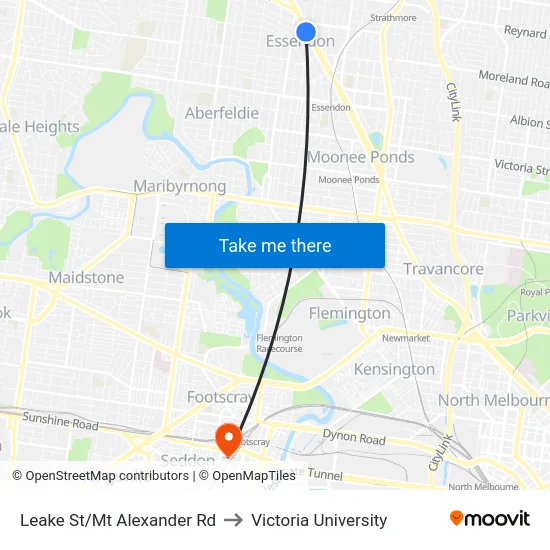 Leake St/Mt Alexander Rd to Victoria University map