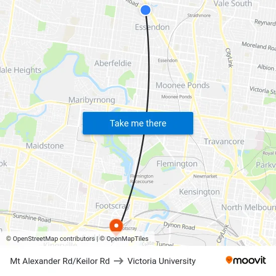 Mt Alexander Rd/Keilor Rd to Victoria University map