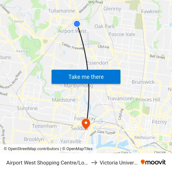 Airport West Shopping Centre/Louis St to Victoria University map