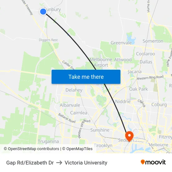 Gap Rd/Elizabeth Dr to Victoria University map