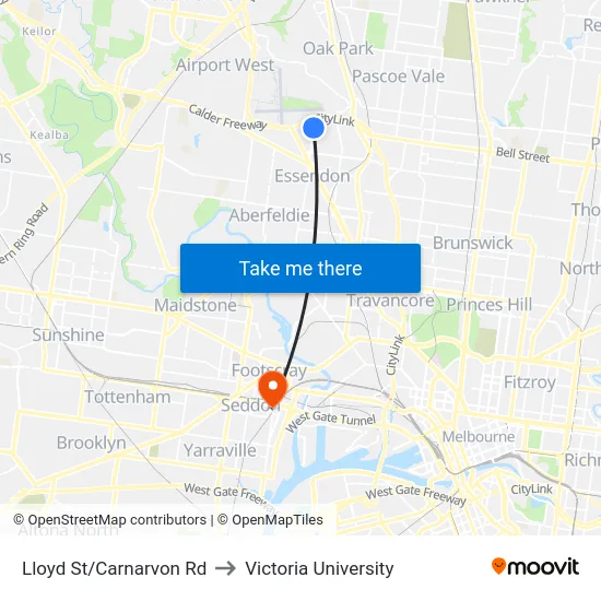 Lloyd St/Carnarvon Rd to Victoria University map