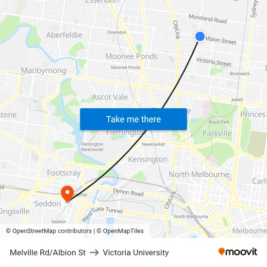 Melville Rd/Albion St to Victoria University map