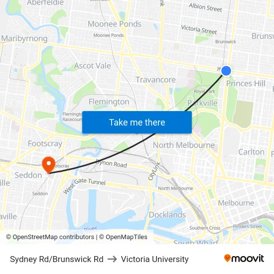 Sydney Rd/Brunswick Rd to Victoria University map