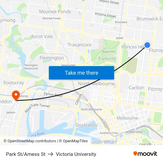 Park St/Amess St to Victoria University map