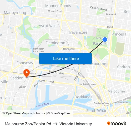 Melbourne Zoo/Poplar Rd to Victoria University map